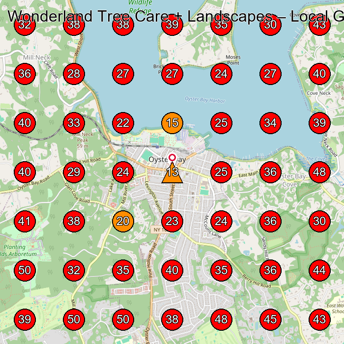 Wonderland Tree Care + Landscapes GeoGrid visibility map for Landscaper in Oyster Bay